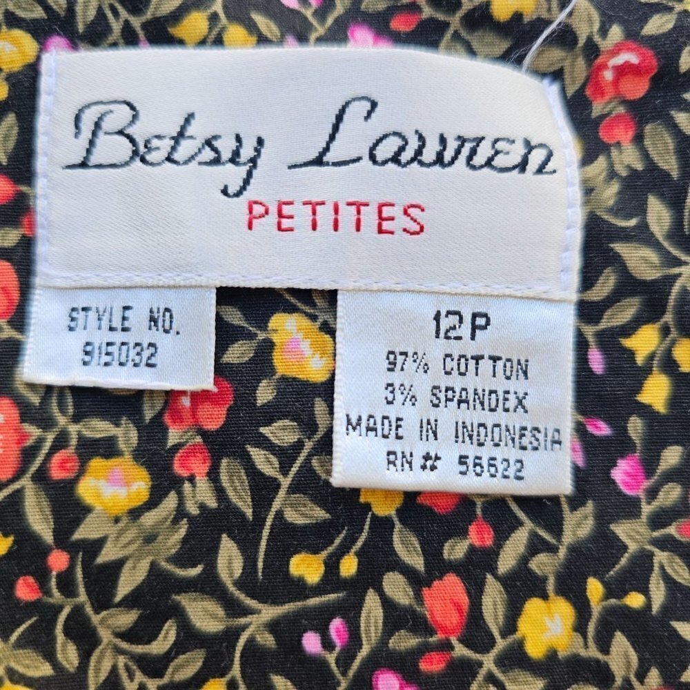 Betsy Lauren Y2K Sleeveless Cotton Sheath Dress Sz 12P Stretch Floral on Black - Picture 2 of 9